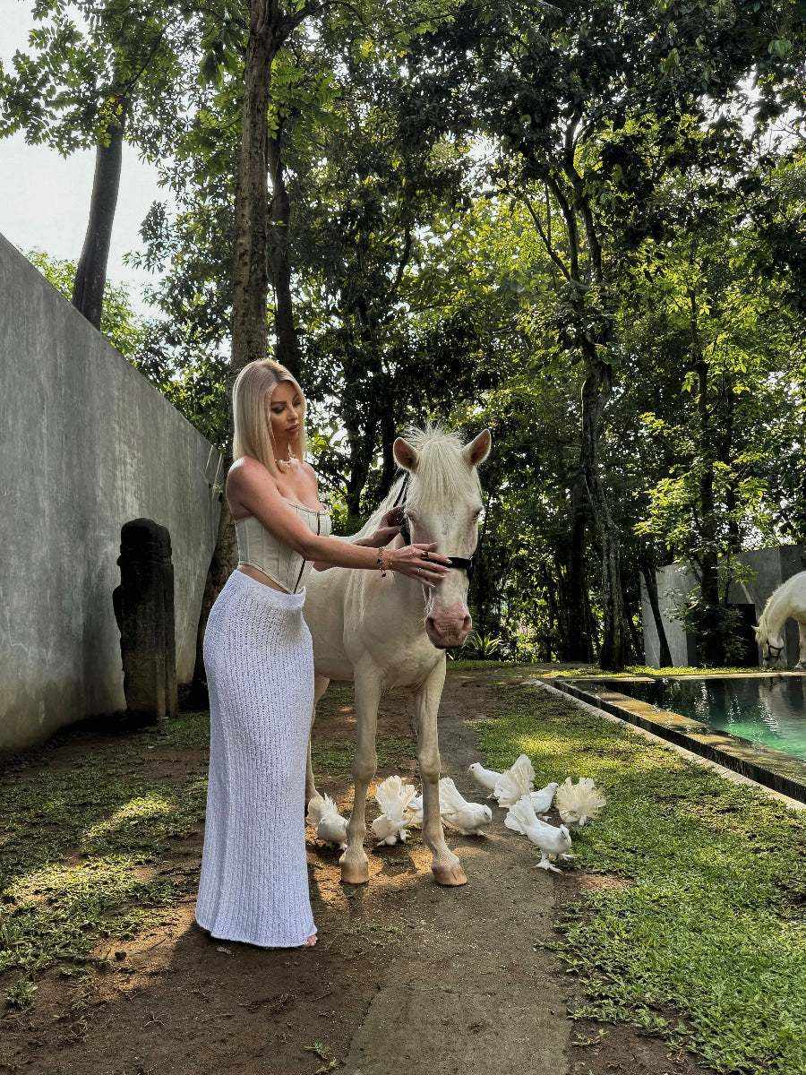 Stella Knit Maxi Skirt - Versatile Ribbed Knit White Skirt