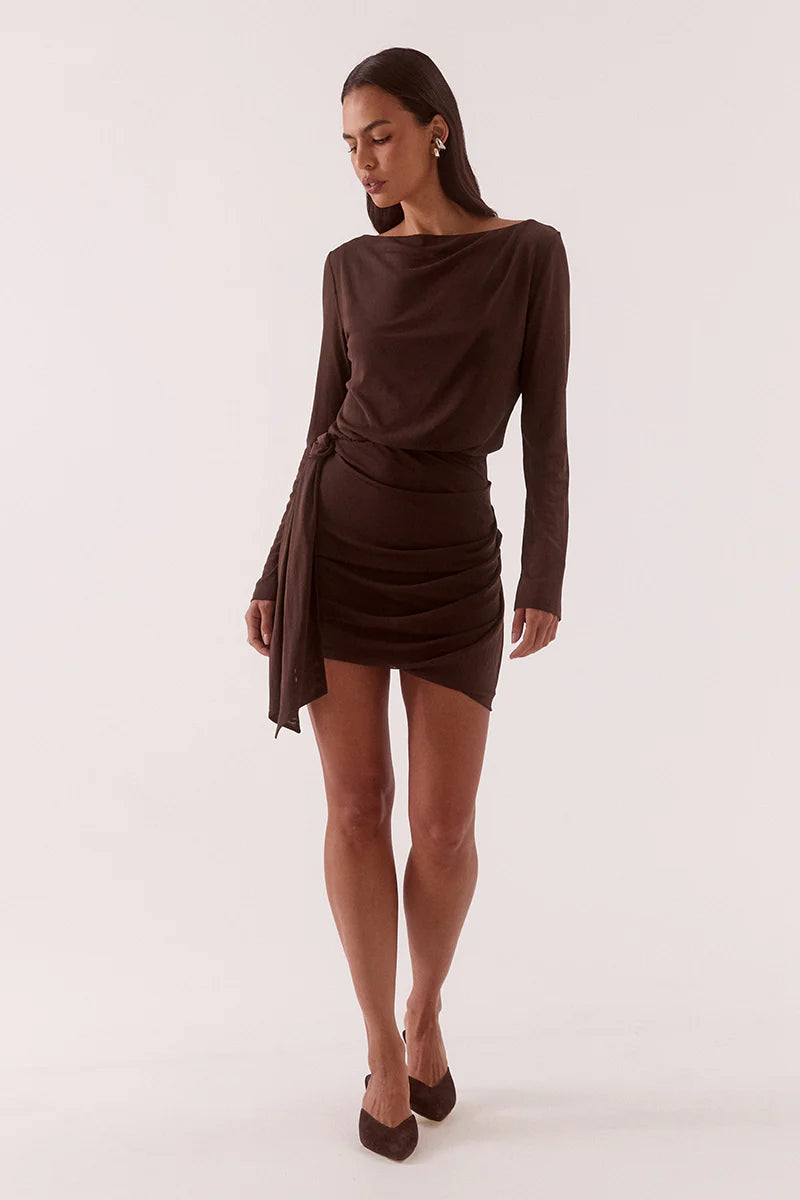 Myriad Drape Mini  Dress - Rum Raisin