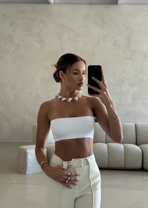 Amara Strapless Crop - Soft, Stretchy Bandeau Top in White