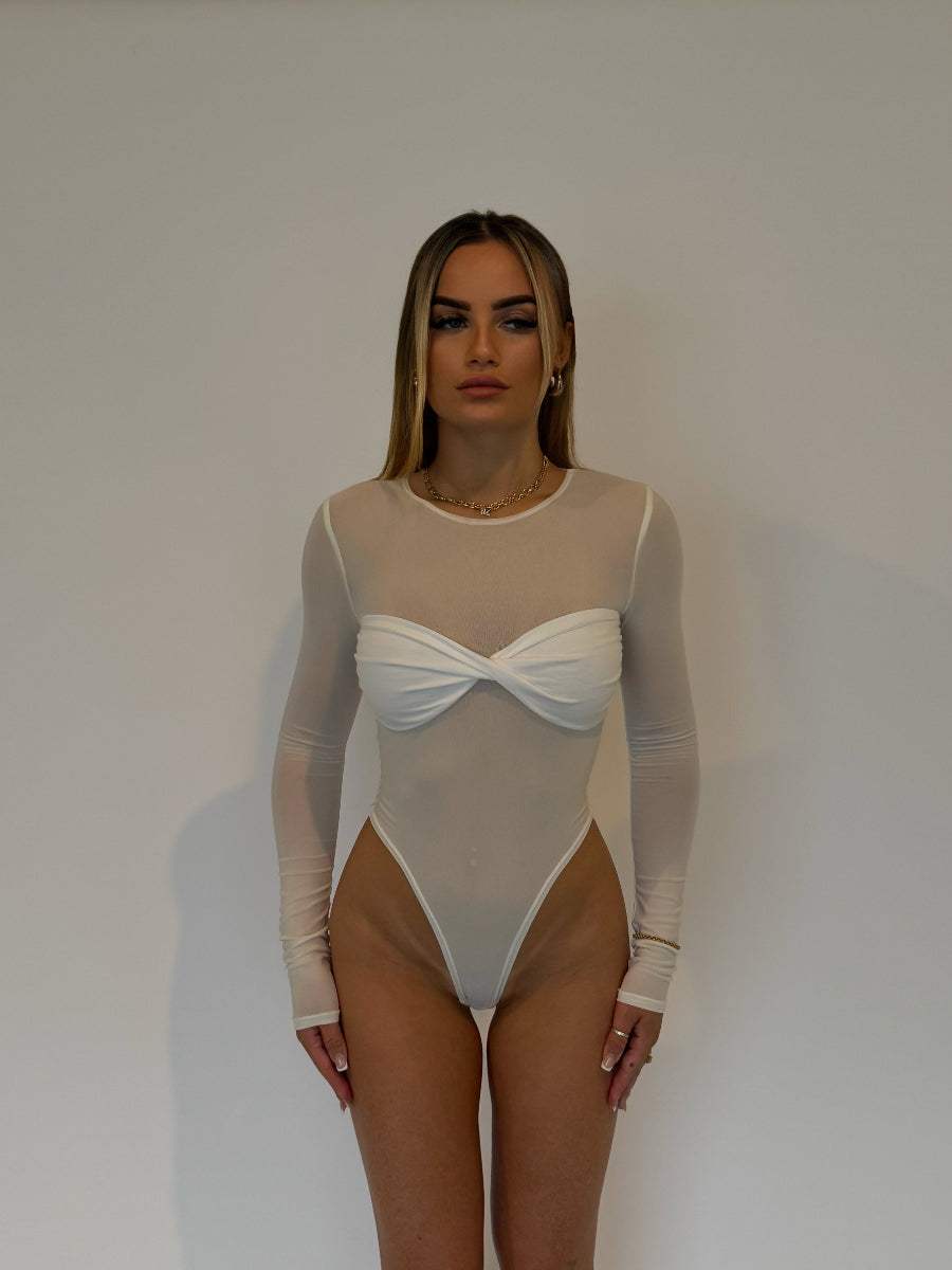 Amarlia Mesh Bodysuit - Sleek Cropped Cotton Bodysuit