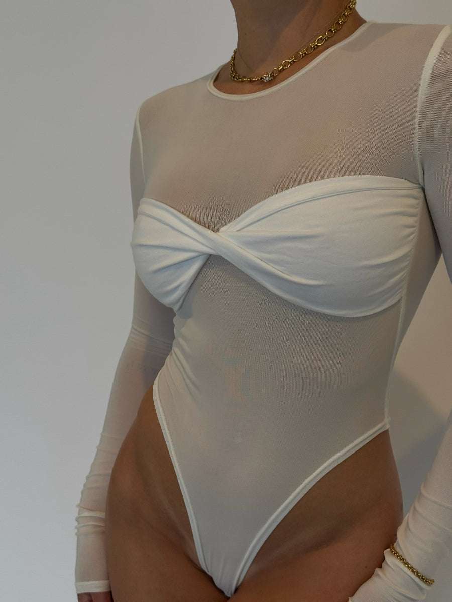 Amarlia Mesh Bodysuit - Sleek Cropped Cotton Bodysuit