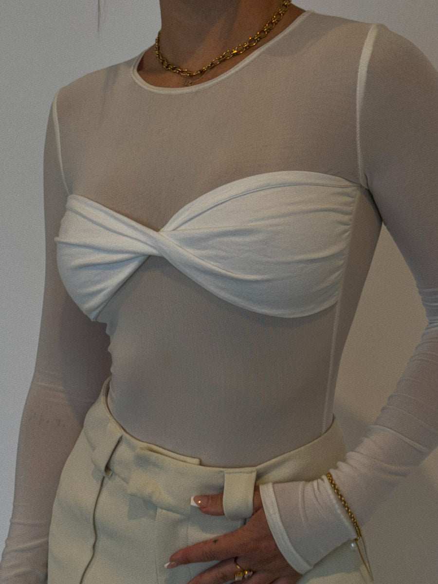 Amarlia Mesh Bodysuit - Sleek Cropped Cotton Bodysuit