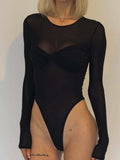 Amarlia Mesh Bodysuit - Sleek Cropped Cotton Bodysuit Onyx