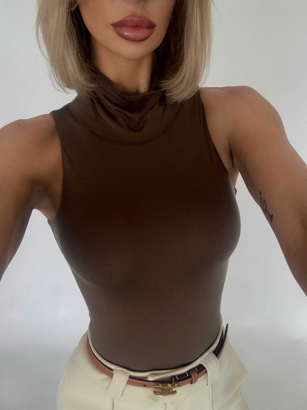 Athena Polo Neck Bodysuit - Cocoa