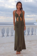 Flora Halter Cut Out Maxi Dress - Olive