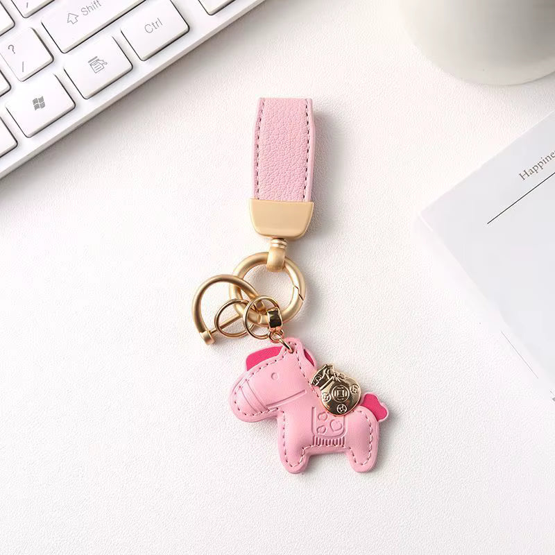 Leather Horse Keyring - Marshmallow