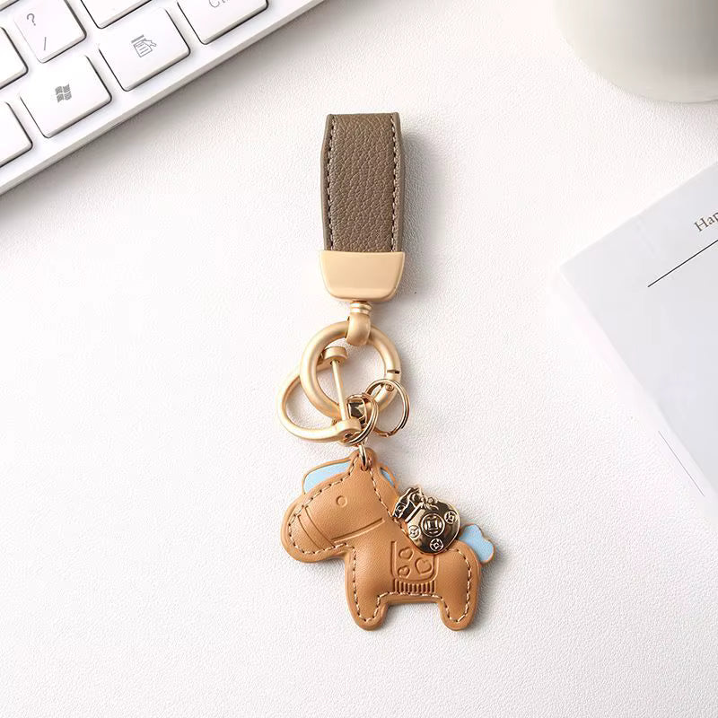 Leather Horse Keyring - Caramel