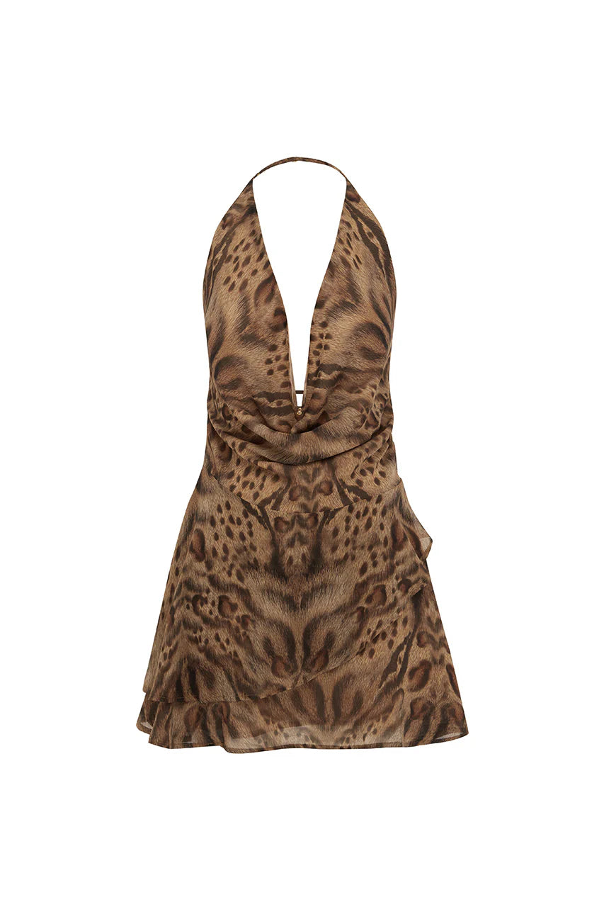 Imali Halter Cowl Mini Dress - Mendez Brown