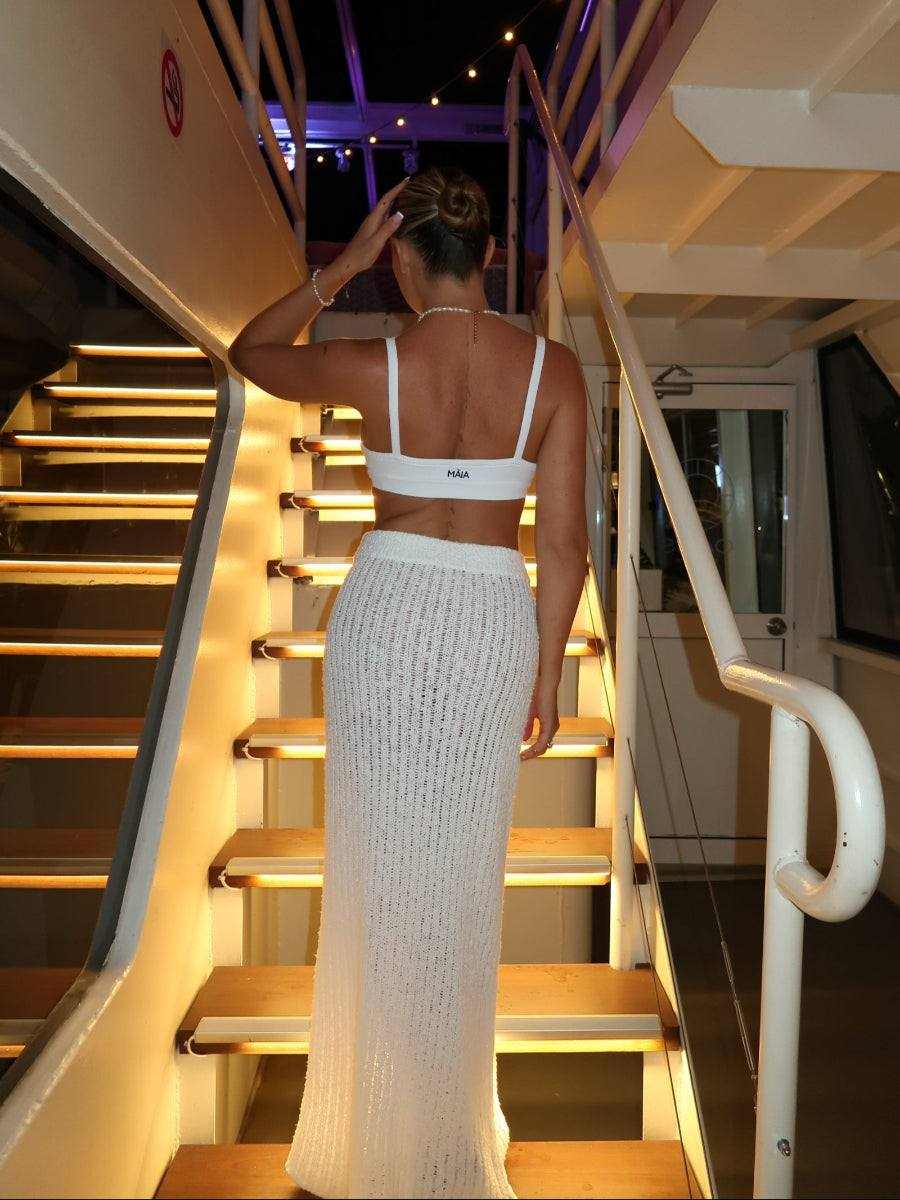 Stella Knit Maxi Skirt - Versatile Ribbed Knit White Skirt