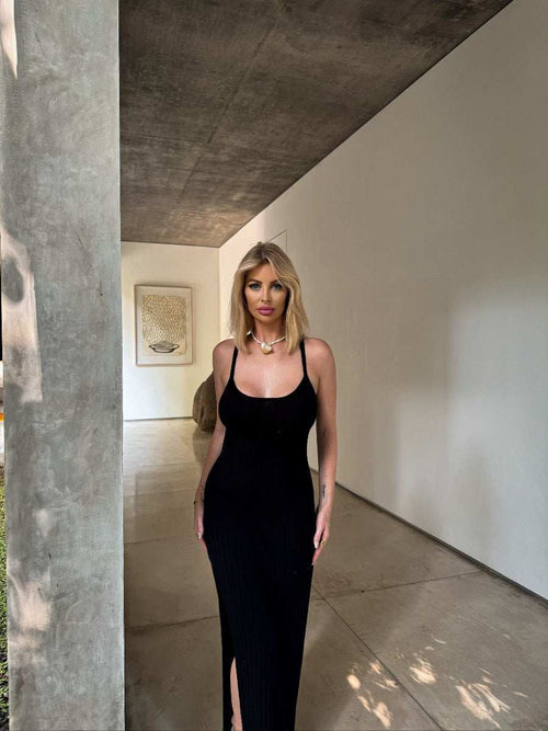 Azure Knit Maxi Dress - Comfortable Backless Ribbed Dress
