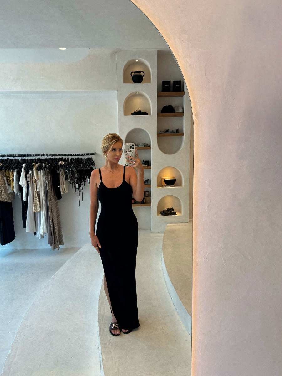 Azure Knit Maxi Dress - Comfortable Backless Ribbed Dress