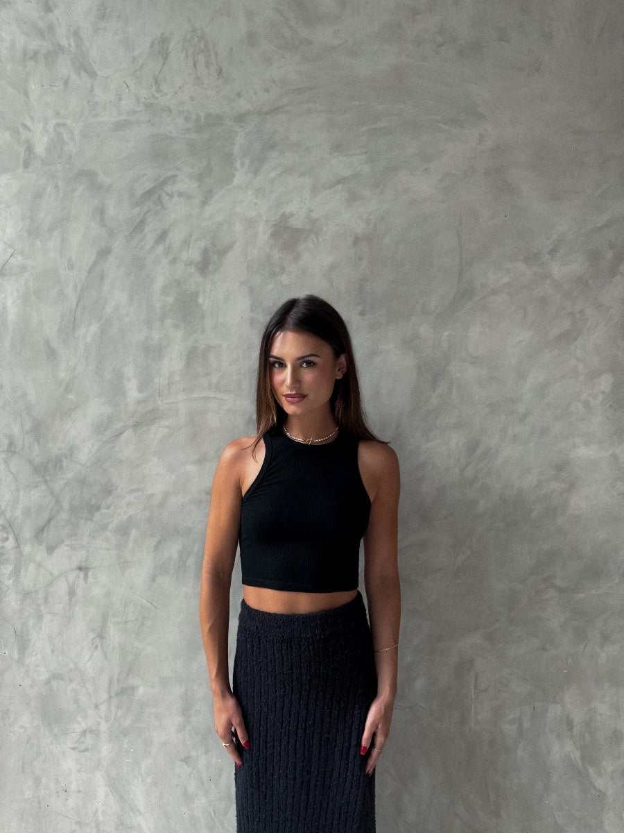 Marl Ribbed Tank - Comfortable Stretchy Crop Tank in Storm