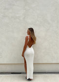 Azure Knit Maxi Dress - Comfortable Backless Ribbed Maxi Dress