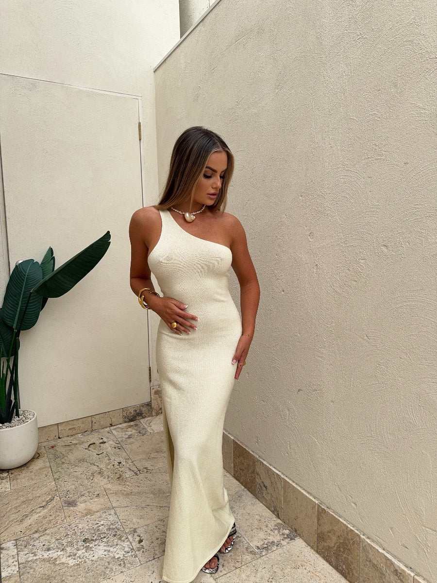 Capri Maxi Dress - One Shoulder Soft Knit Maxi Dress