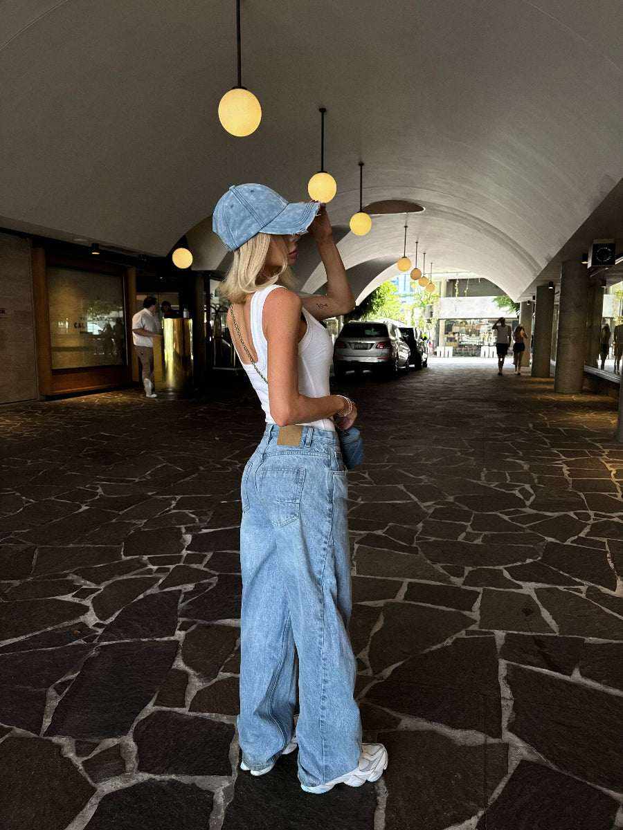 Essentials Denim Distressed Cap - Adjustable Hat