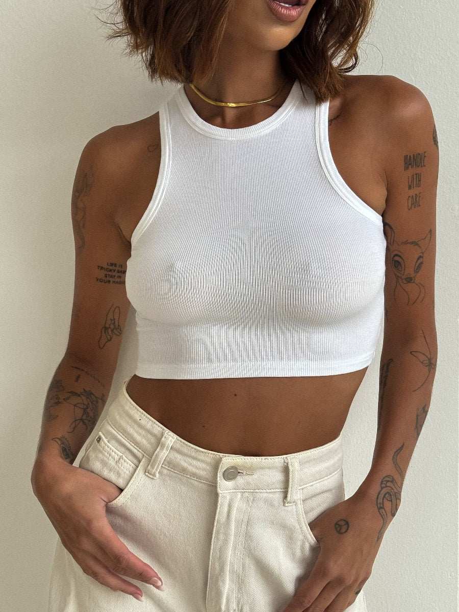 Marl Ribbed Tank - Snow