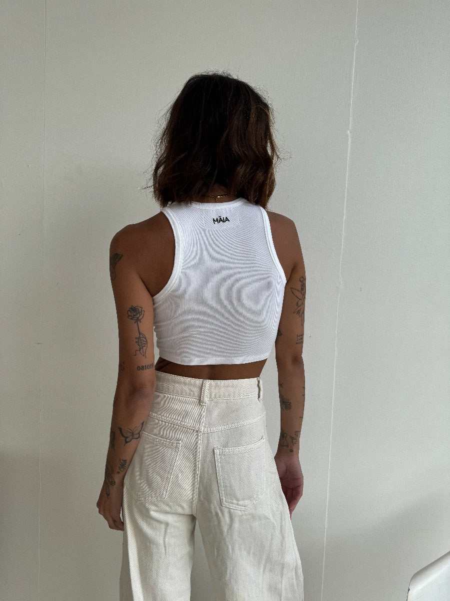 Marl Ribbed Tank - Soft Stretchy Crop Tank in White
