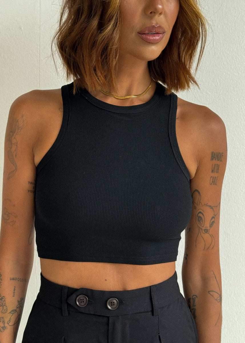 Marl Ribbed Tank - Comfortable Stretchy Crop Tank in Storm