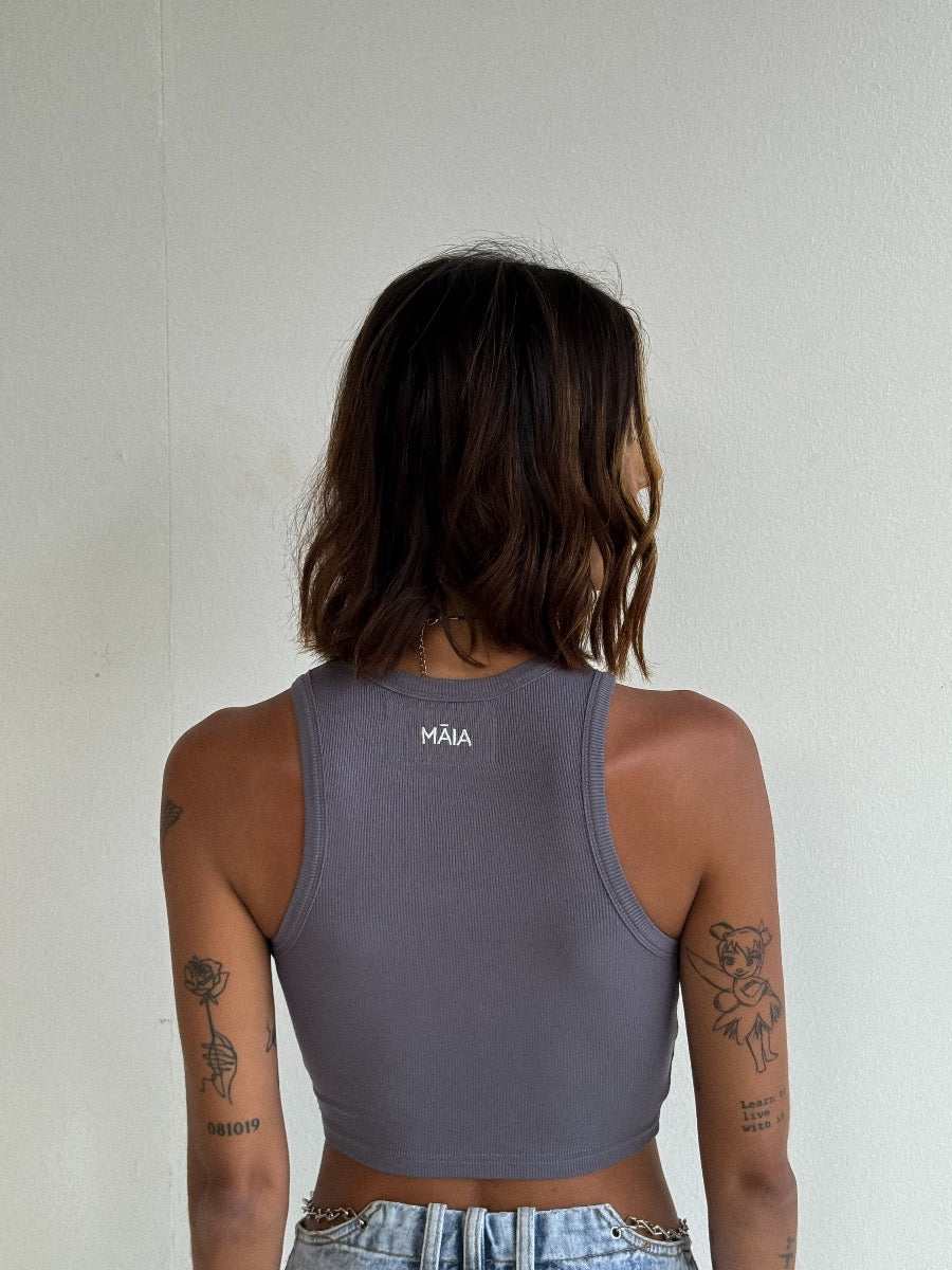 Marl Ribbed Tank - Storm