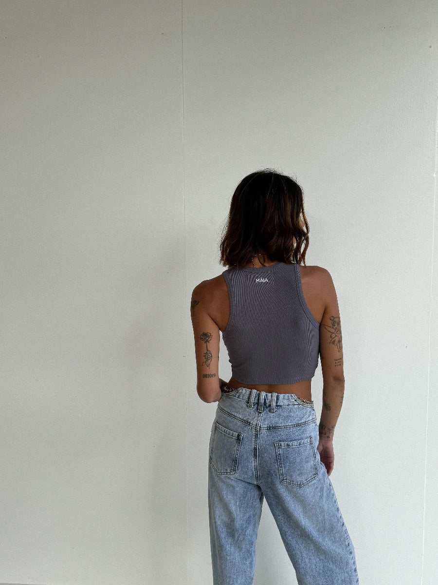 Marl Ribbed Tank - Storm