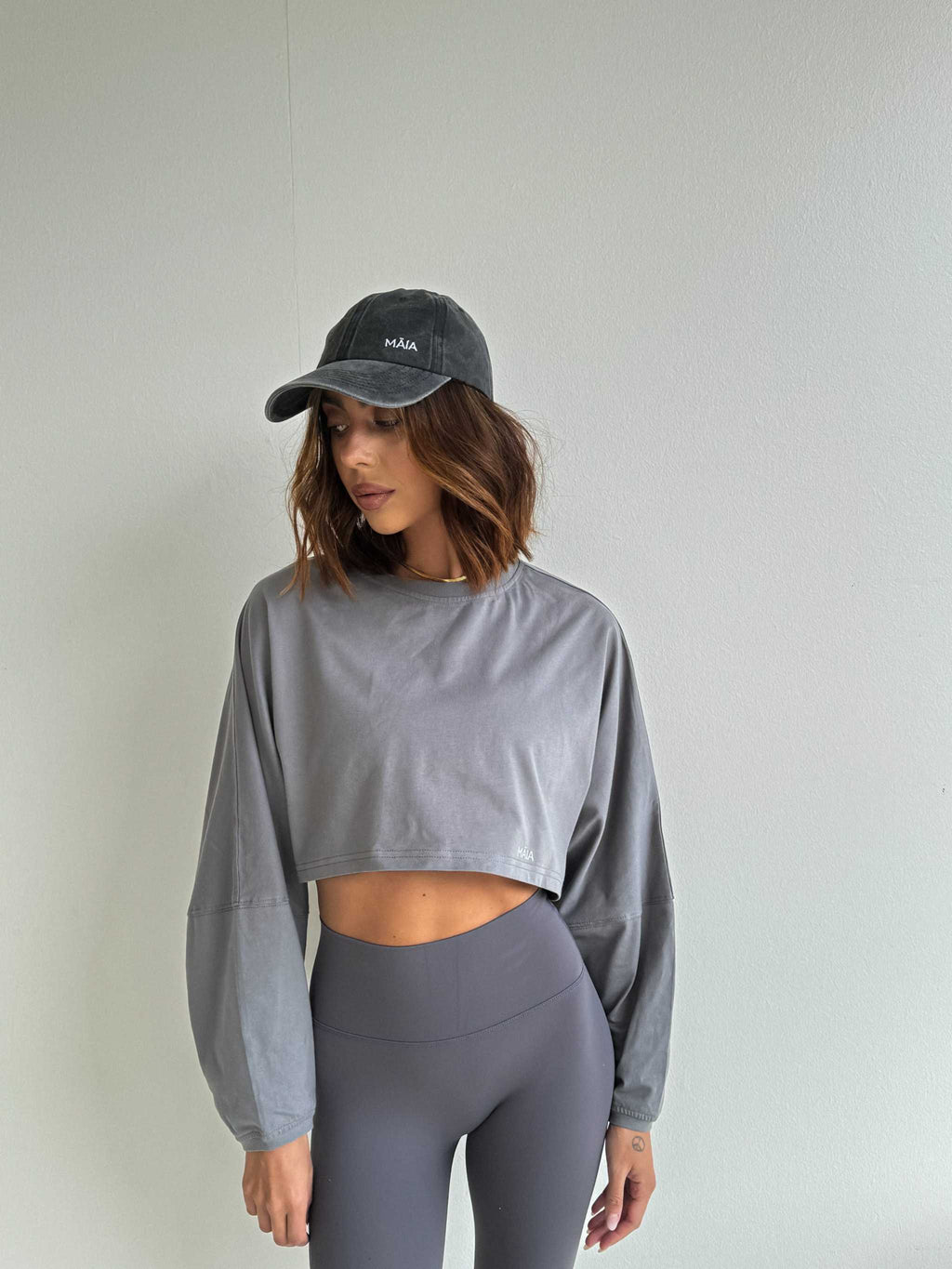 Nyla Crop Long Sleeve Top - Storm