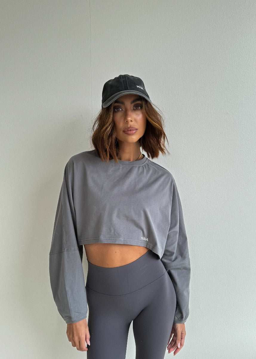 Nyla Crop Long Sleeve Top - Storm
