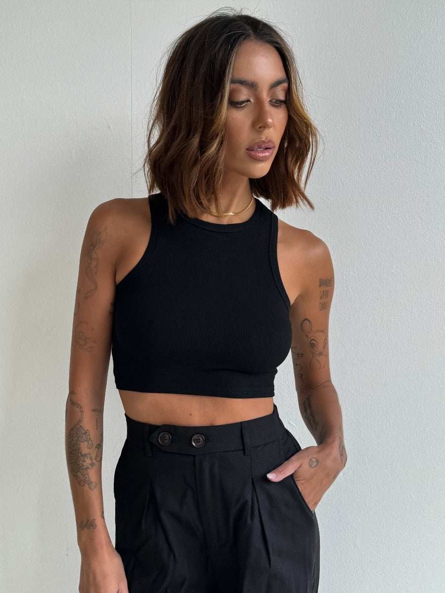 Marl Ribbed Tank - Comfortable Stretchy Crop Tank in Storm