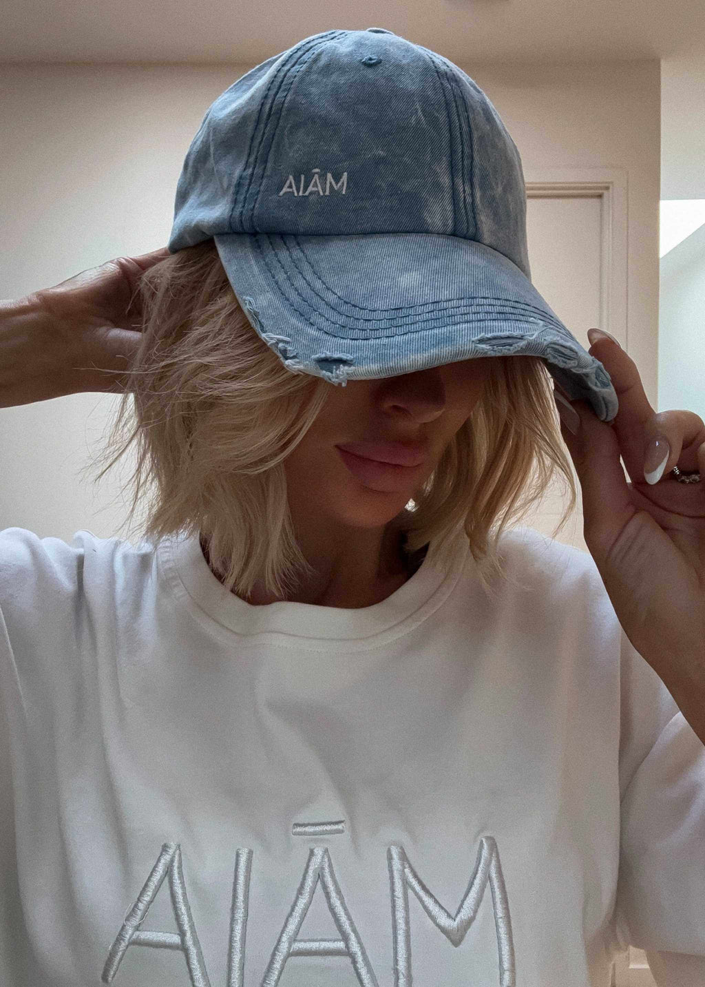 Essentials Denim Distressed Cap - Adjustable Hat