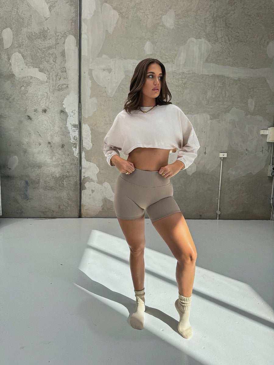 Nyla Crop Long Sleeve Top - Latte