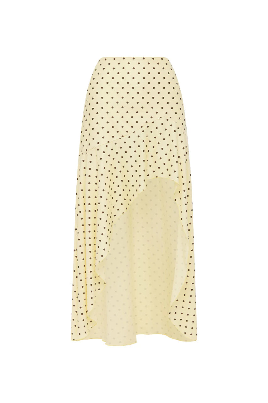 Melody Flounce Midi Skirt - Lemon/Choc Polka