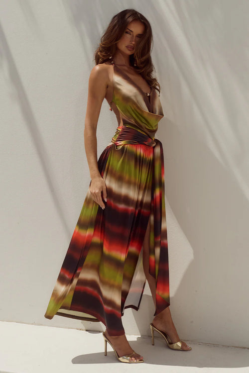 Simona Plunge Cowl Maxi Dress - Anabell Red