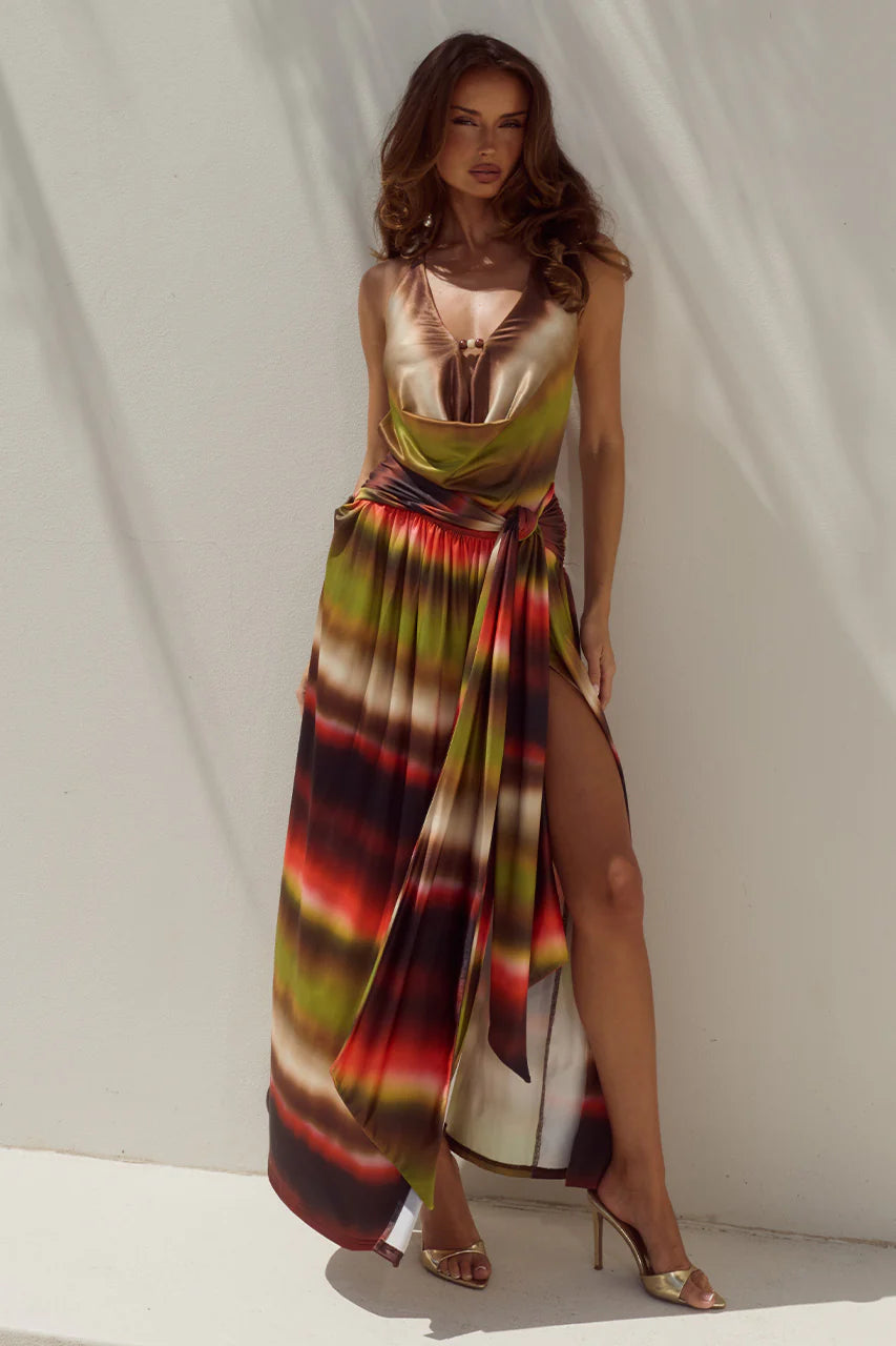 Simona Plunge Cowl Maxi Dress - Anabell Red