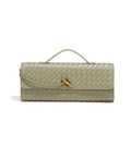 Ebony Woven Clutch in Matcha with gold hardware – Solana Design