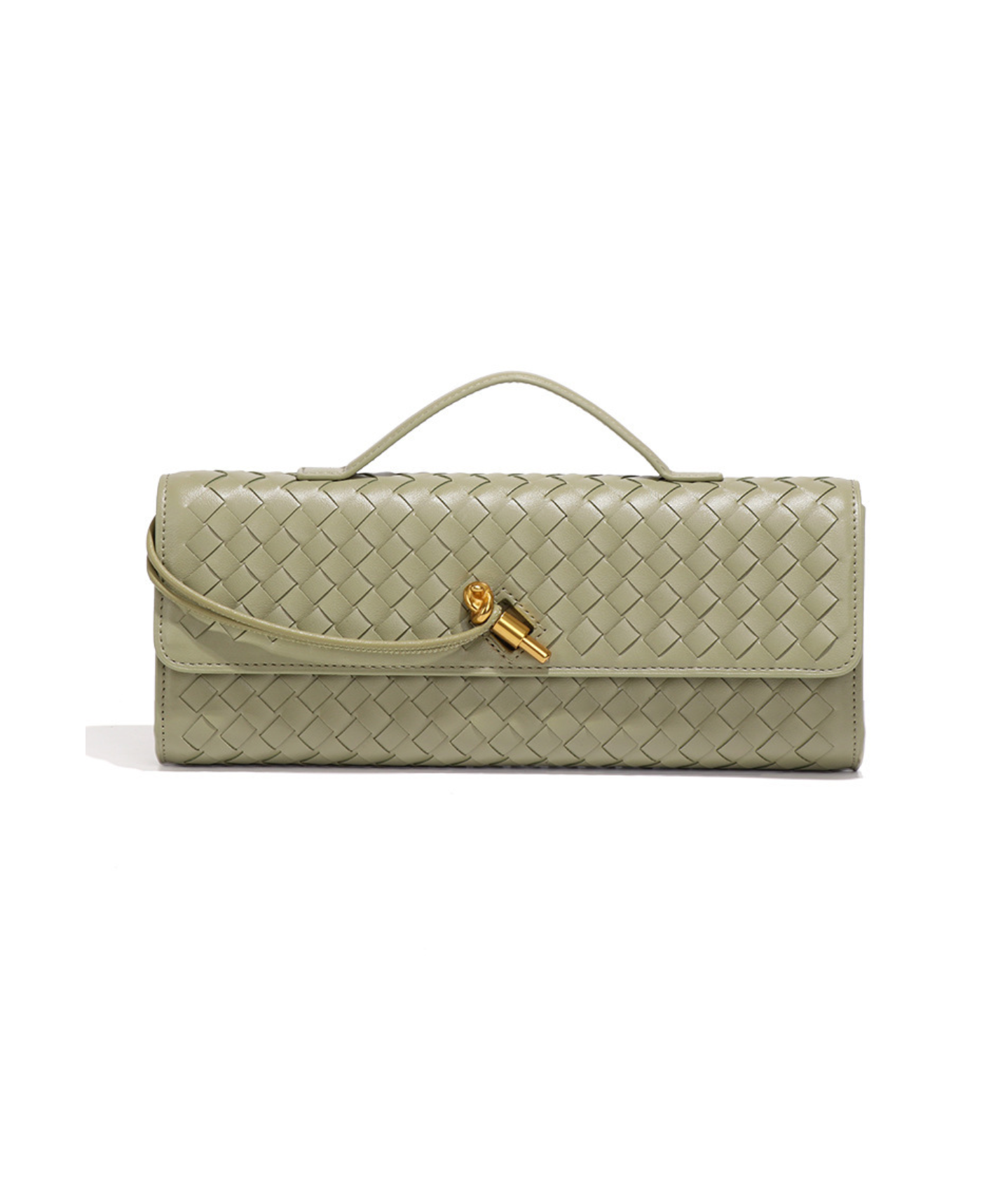 Ebony Woven Clutch in Matcha with gold hardware – Solana Design