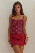 Valerie Lace Trim Bustier  - Wine/White Polka