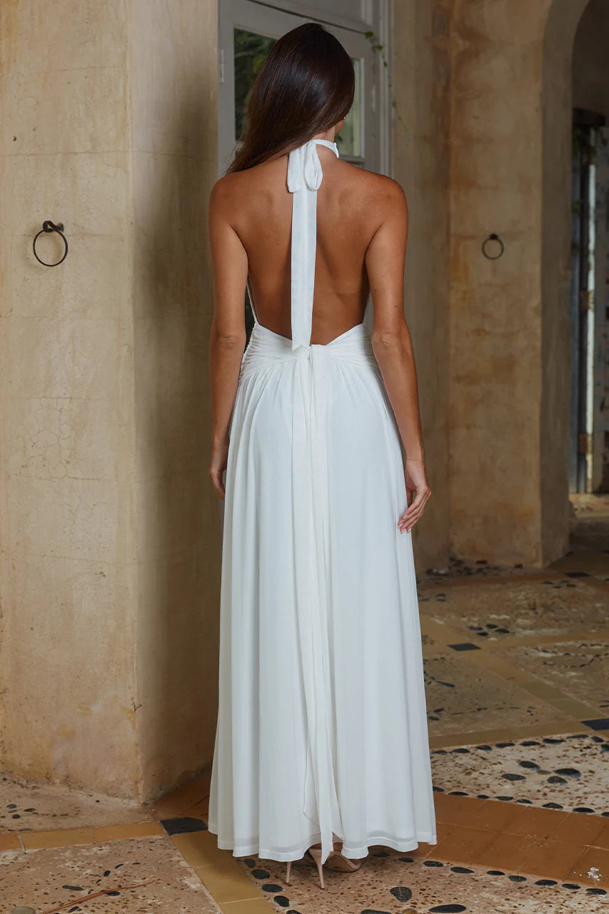 Vanessa High Neck Maxi Dress - White