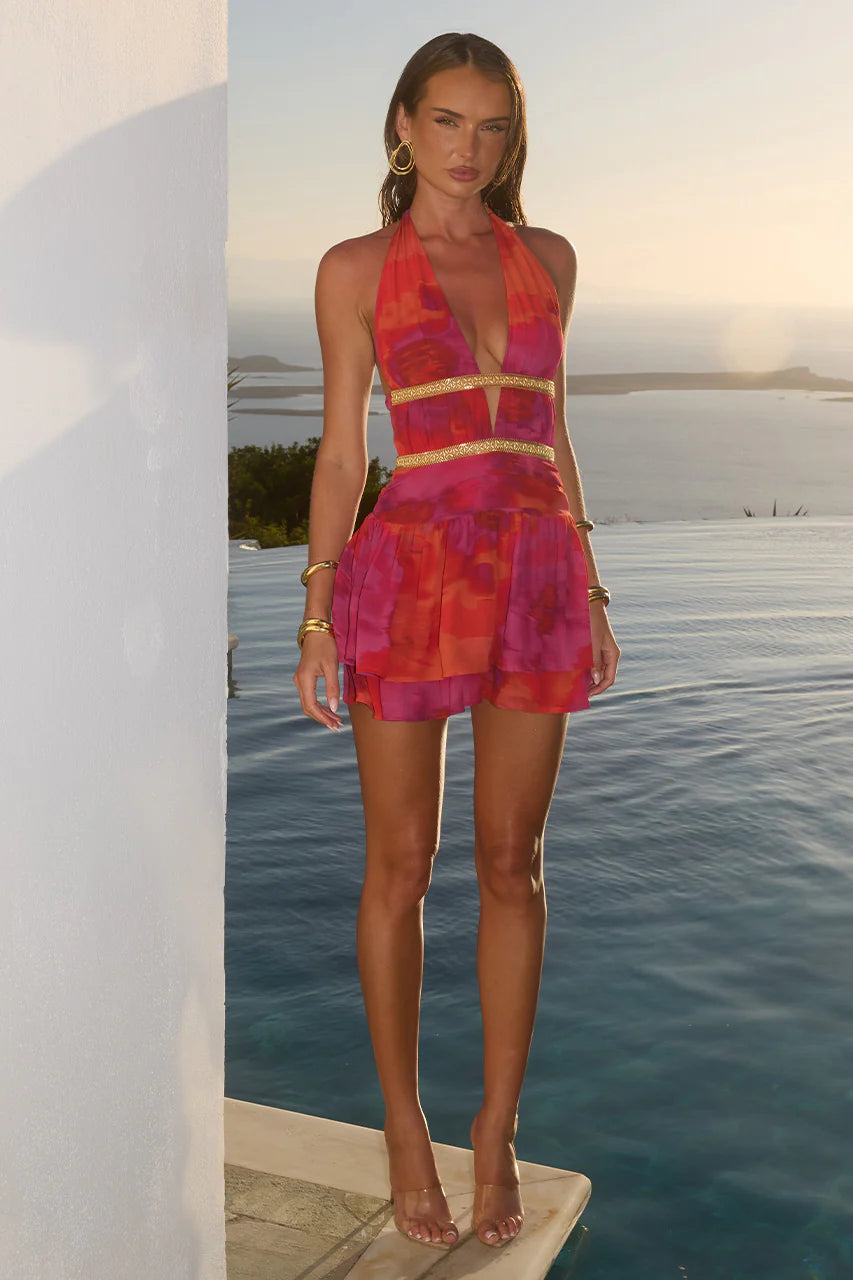 Xylia Low Plunge Mini Dress - Suri Orange