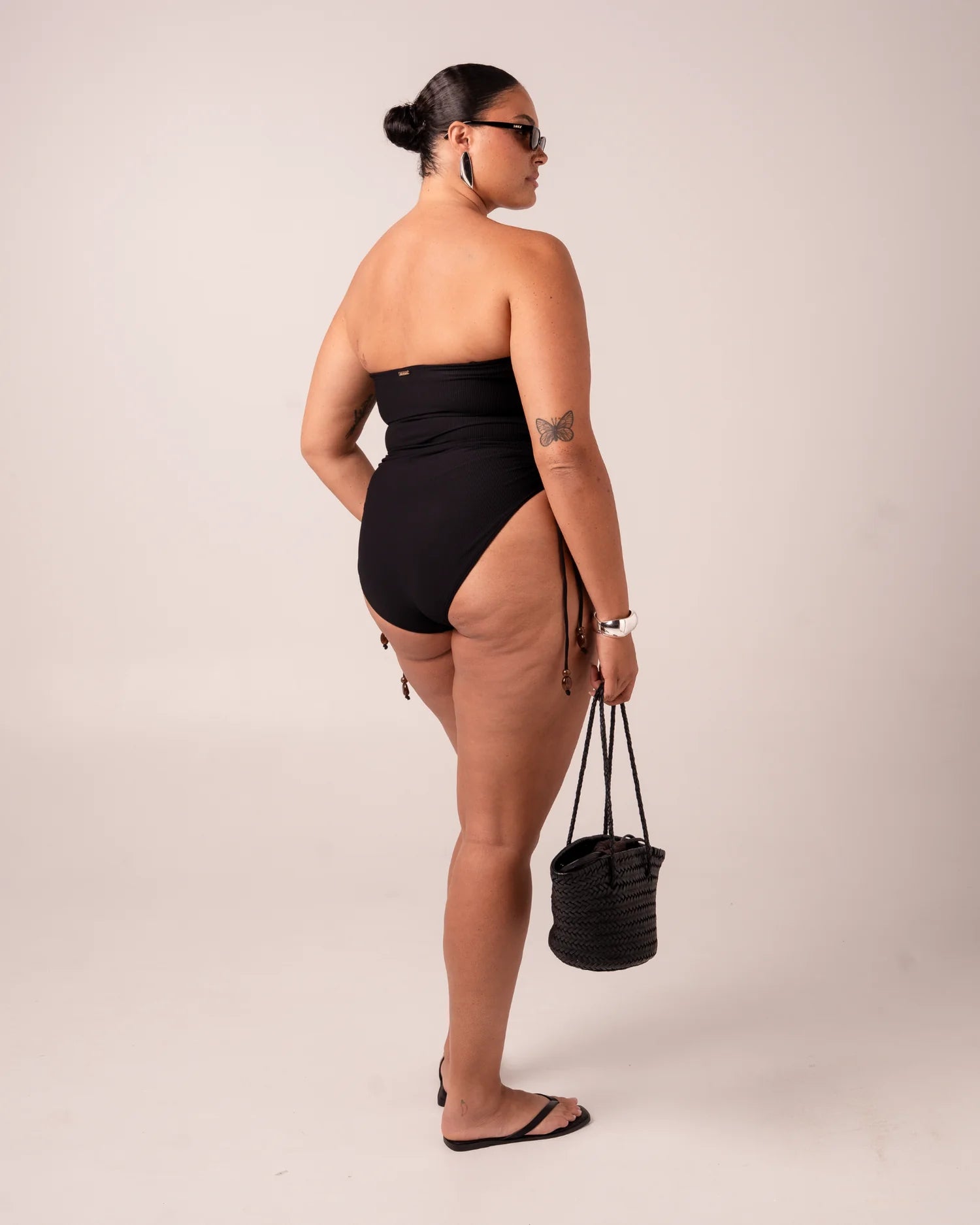Strapless Ruched Side One Piece - Black Rib